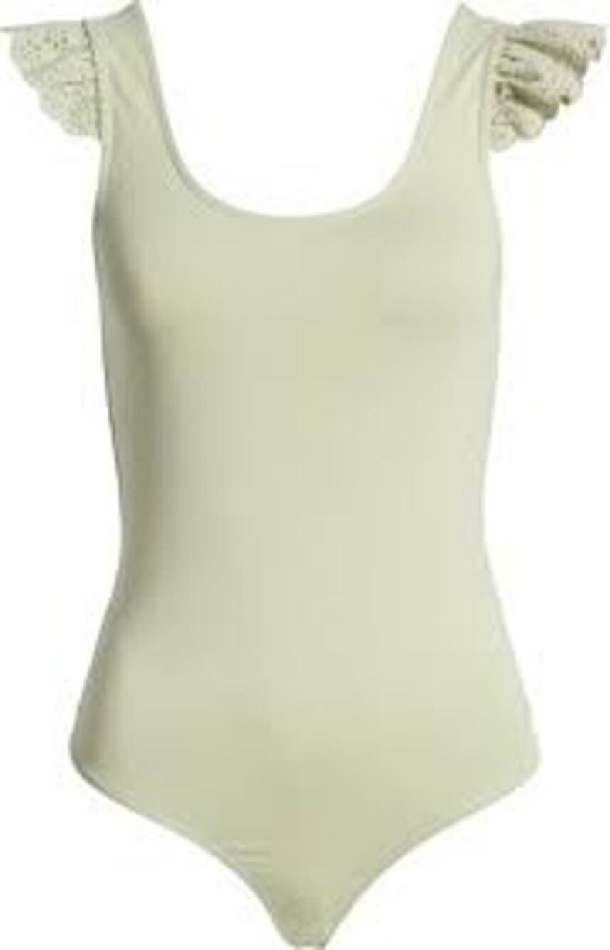 Vero Moda Womens Juna Bodysuit Medium Green Scoop Neck Eyelet Ruffle Thong NWT